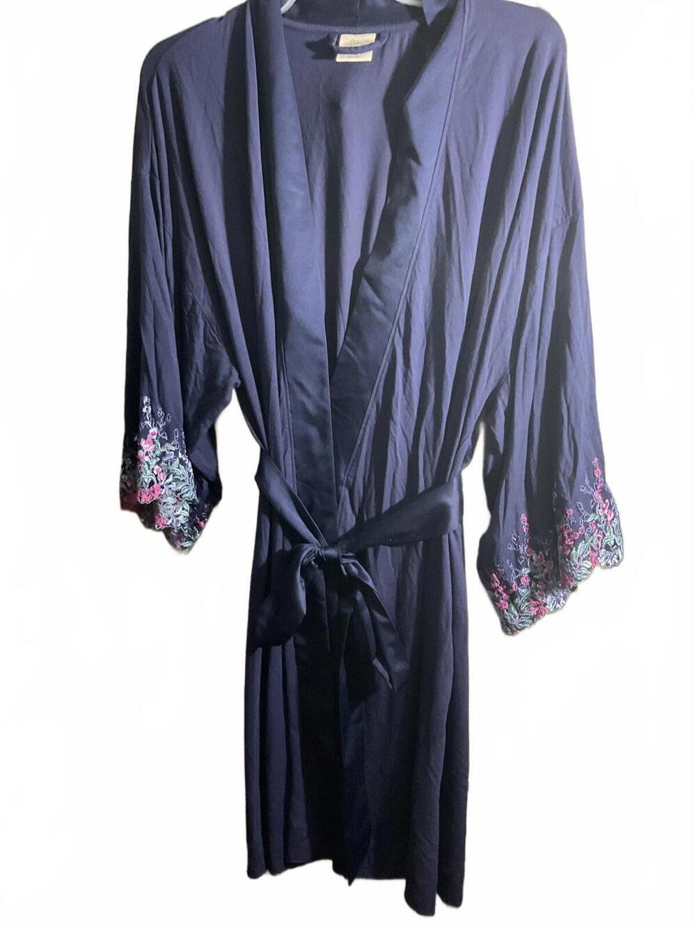 Soma Elegant Navy Blue Robe with Floral Embroidery L/XL